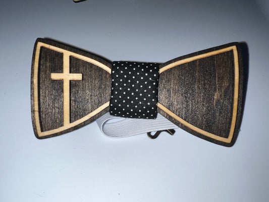 Cross and Dots - Wooden Bow Tie