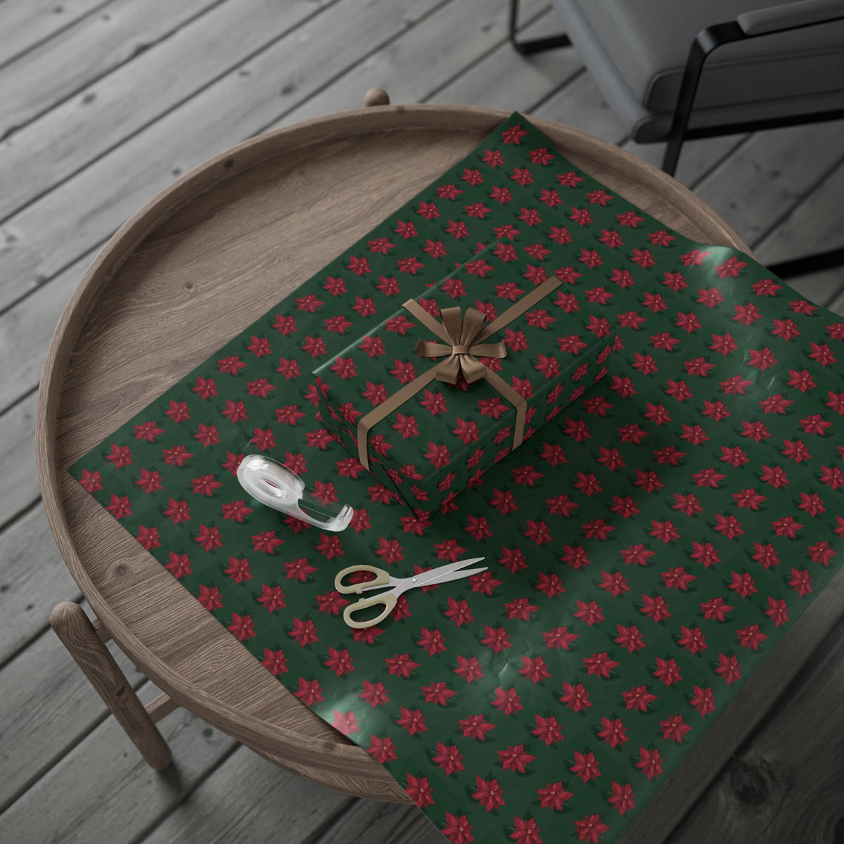 Red Poinsettia Christmas Wrapping Paper