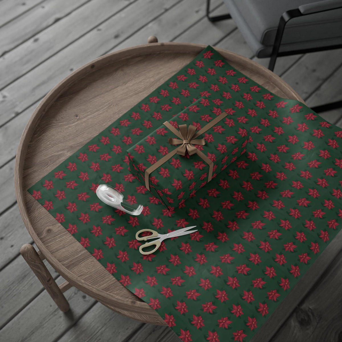 Red Poinsettia Christmas Wrapping Paper